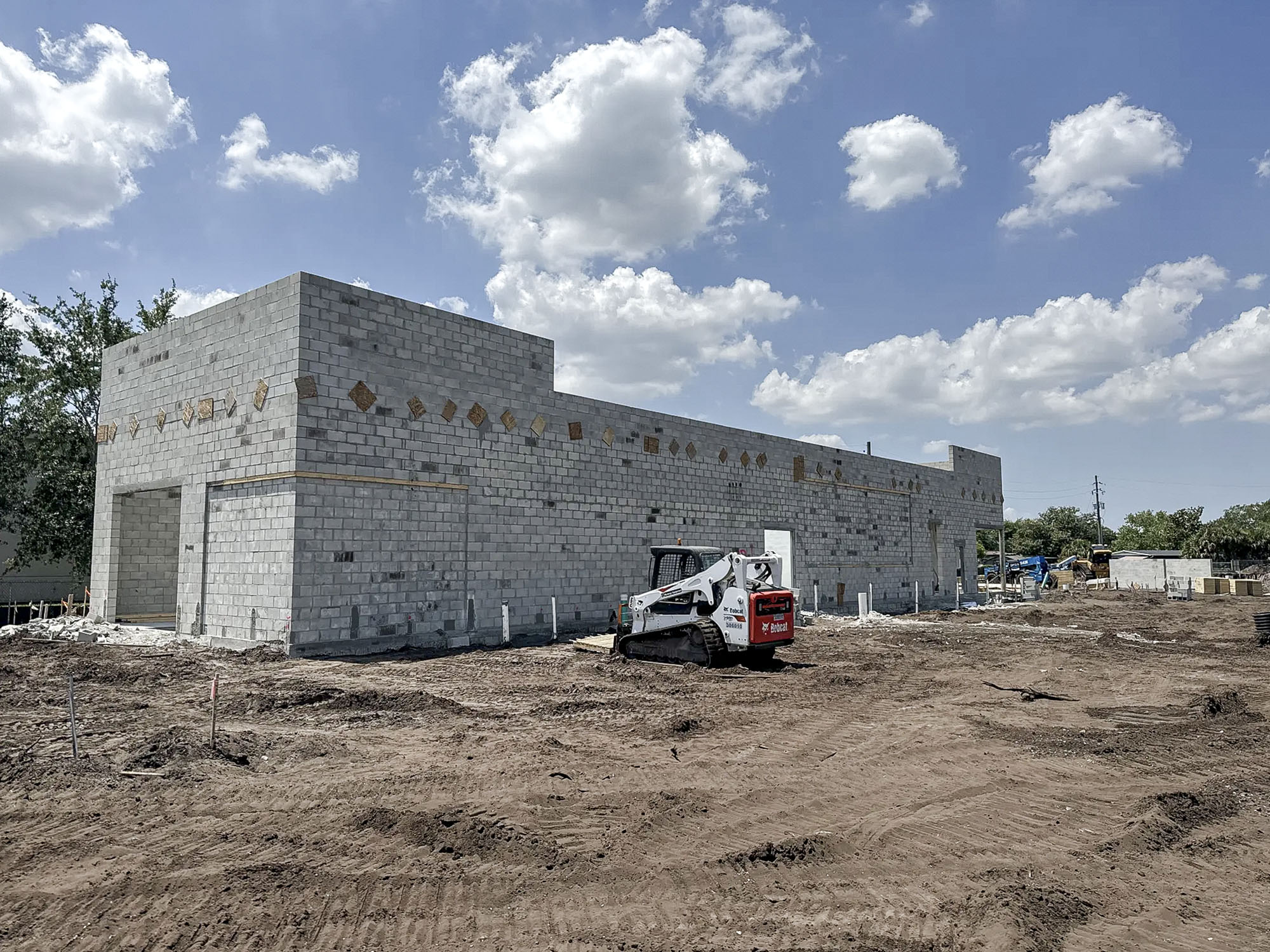 Masonry shell under construction at Ameriteam's Semoran car wash jobsite