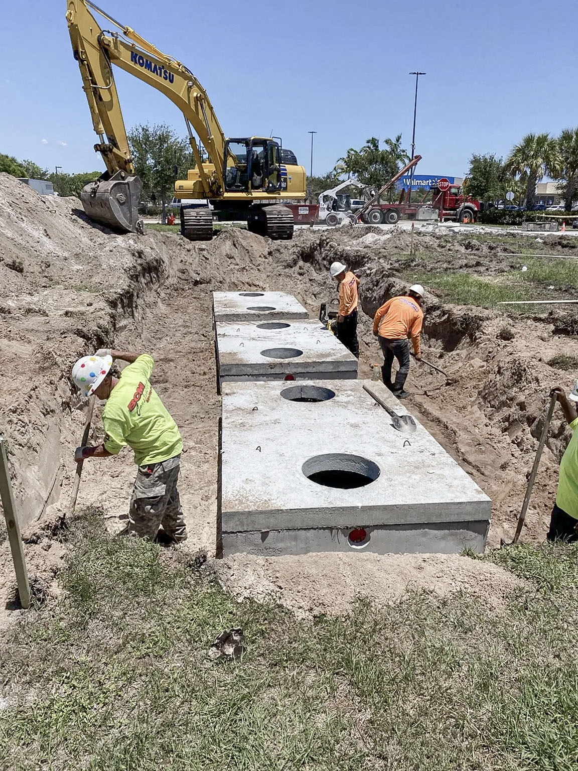 Underground treatment structures on a commercial construction site