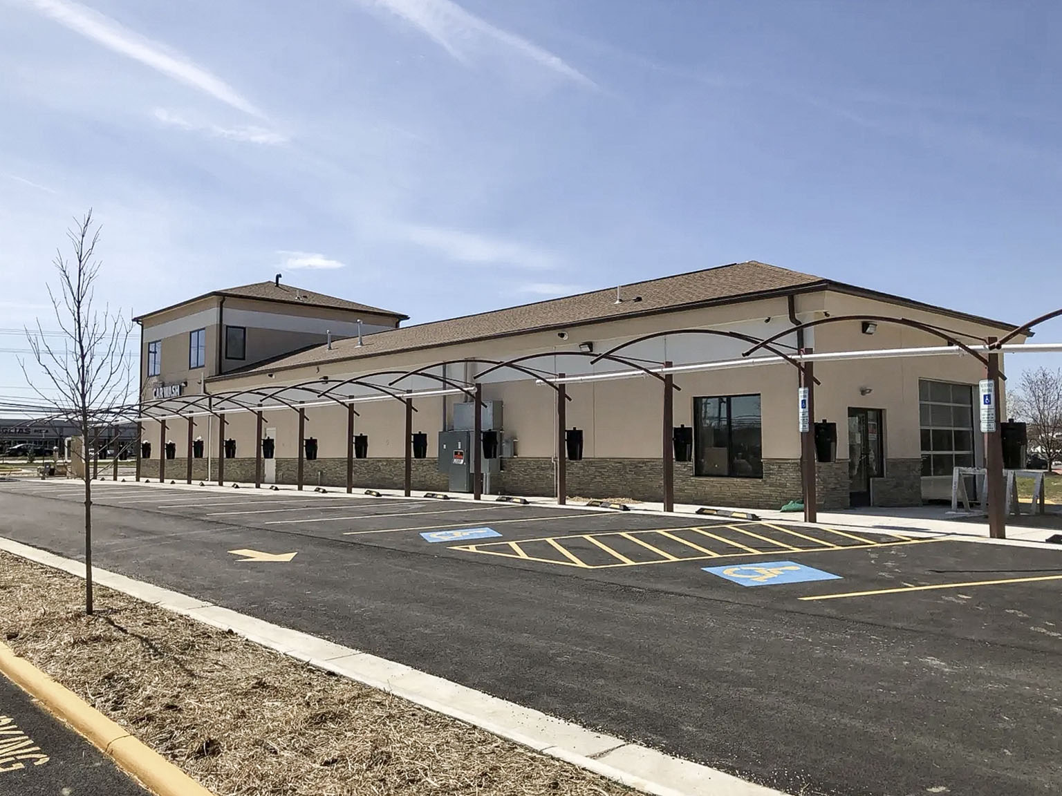 Vacuum canopy and finished site at Raging Waters Car Wash in Fredericksburg, Virginia